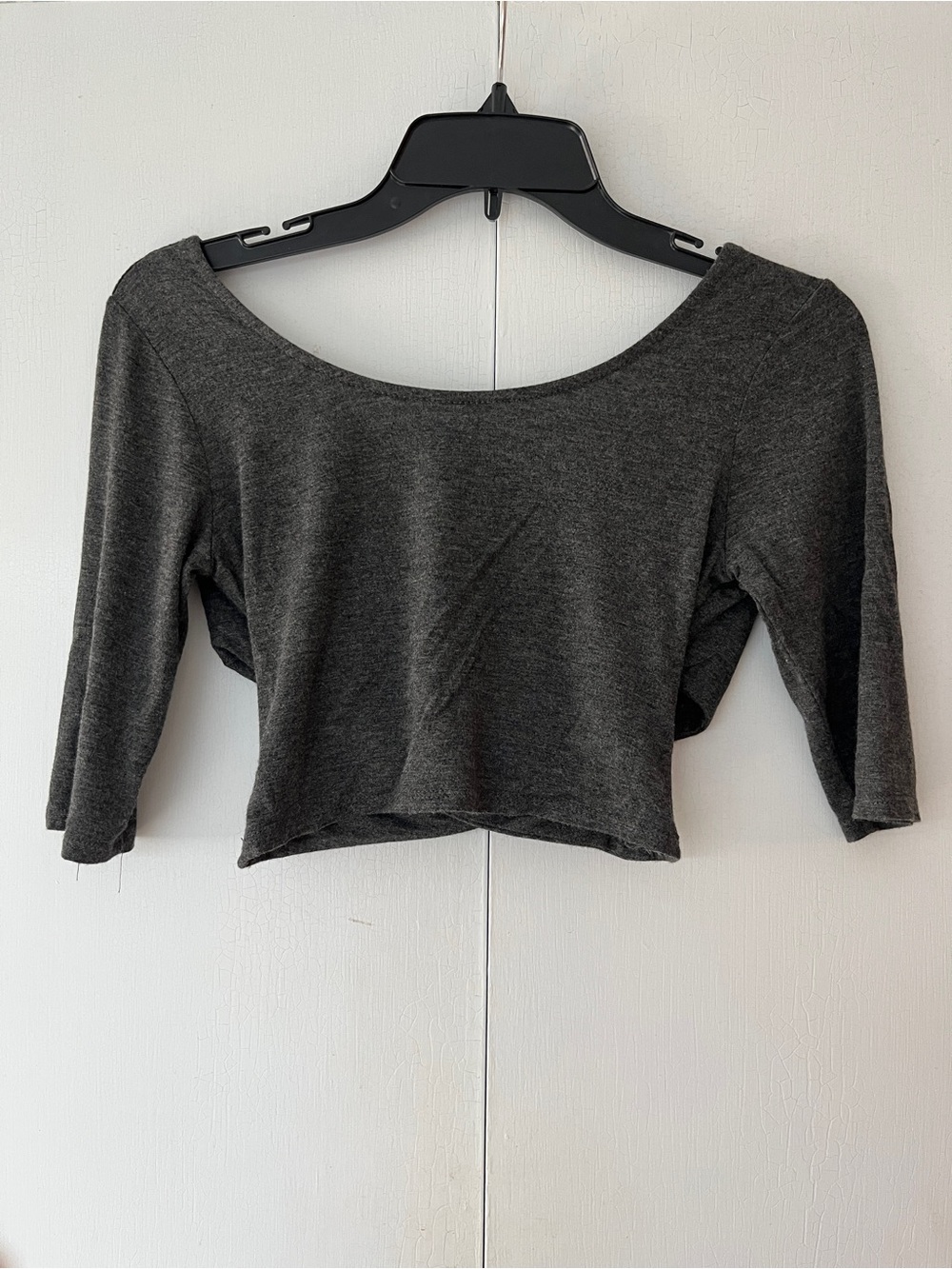 Charcoal Gray Cropped Boatneck Top 1/2 Sleeve